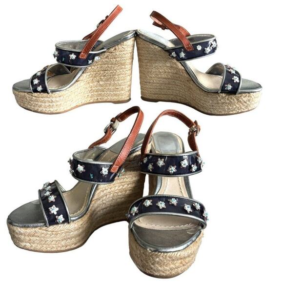 AUTHENTIC CHRISTIAN DIOR PLATFORM WEDGE FLORAL SANDALS SIZE US 6 EURO 36 - Picture 6 of 7